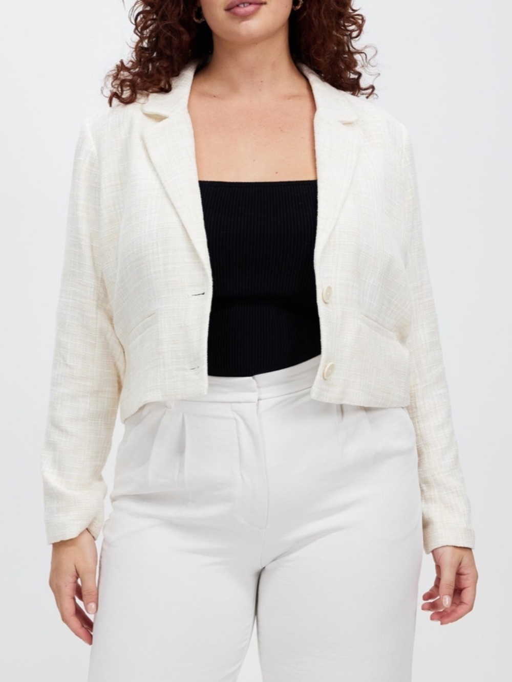 Abercrombie & Fitch Cropped Tweed Blazer cream Sz XL women’s